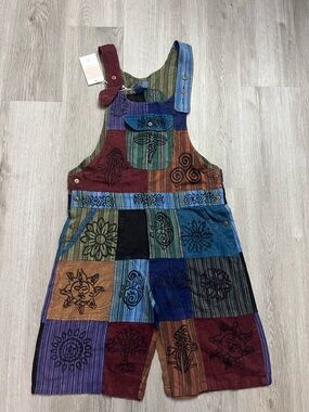 0016–NWT Boho Patchwork Cotton Short Overalls in Multicolor